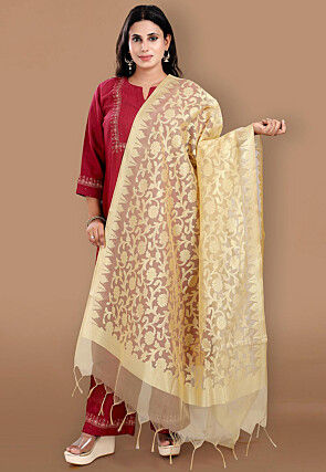 Woven Brocade Dupatta in Golden