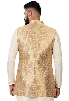 Woven Brocade Nehru Jacket in Golden