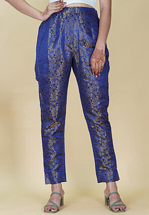 Woven Brocade Pant in Royal Blue