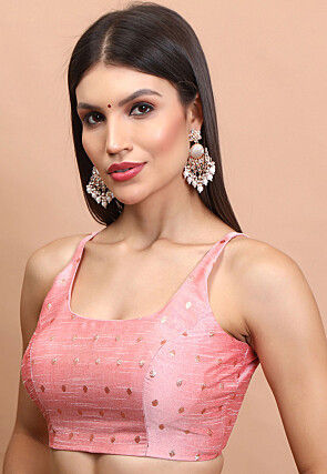 Woven Brocade Silk Blouse in Baby Pink