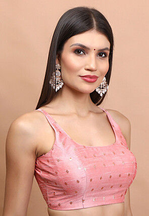 Woven Brocade Silk Blouse in Baby Pink