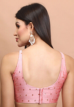 Woven Brocade Silk Blouse in Baby Pink