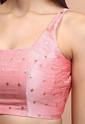 Woven Brocade Silk Blouse in Baby Pink