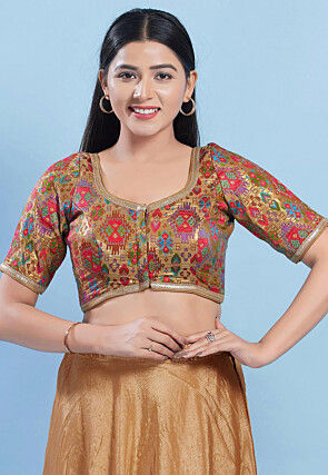 Woven Brocade Silk Blouse in Beige