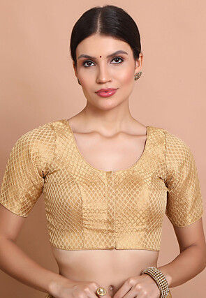Woven Brocade Silk Blouse in Beige
