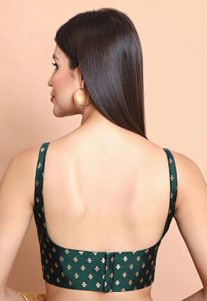 Woven Brocade Silk Blouse in Dark Green