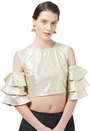 Woven Brocade Silk Blouse in Light Beige