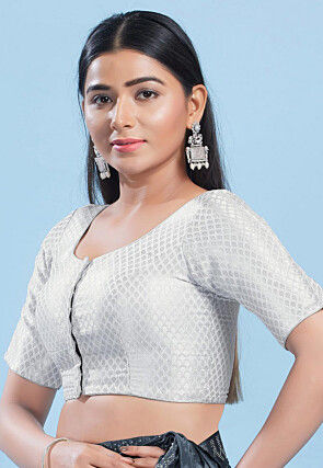 Woven Brocade Silk Blouse in Sliver
