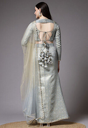 Brocade Silk Lehenga in Beige and Grey