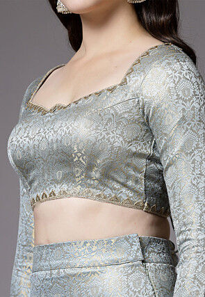 Brocade Silk Lehenga in Beige and Grey