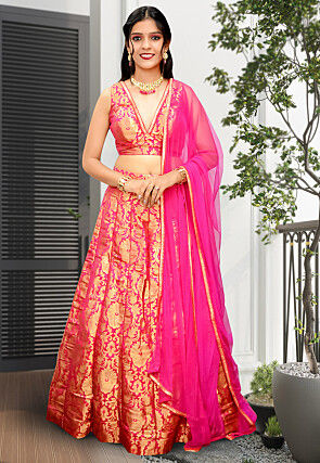 Brocade Lehenga in Fuchsia