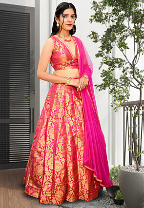 Brocade Lehenga in Fuchsia