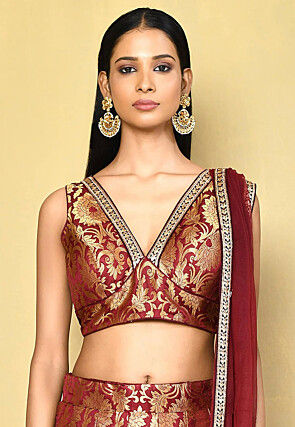 Brocade Lehenga in Maroon
