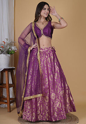 Brocade Lehenga in Purple