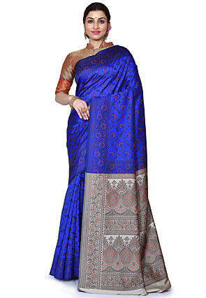 Woven Brocade Silk Saree in Royal Blue