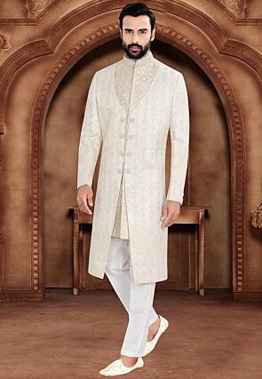 Brocade Sherwani in Cream
