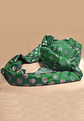 Woven Chanderi Brocade Turban in Dark Green