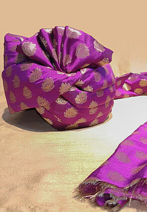 Woven Chanderi Brocade Unisex Turban in Magenta