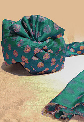 Woven Chanderi Brocade Turban in Teal Green