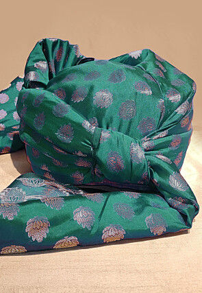 Woven Chanderi Brocade Turban in Teal Green