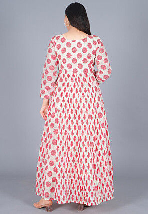 Woven Chanderi Cotton Abaya Style Suit in off White