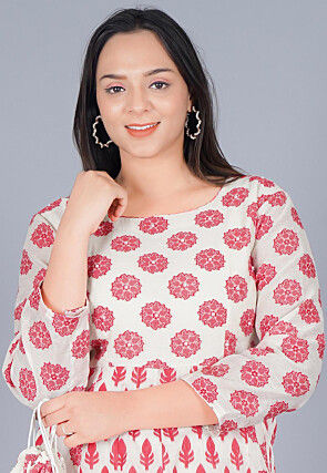 Woven Chanderi Cotton Abaya Style Suit in off White