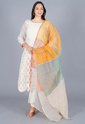 Woven Chanderi Cotton Anarkali Suit in off White