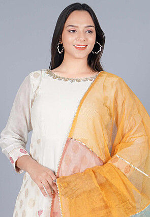 Woven Chanderi Cotton Anarkali Suit in off White