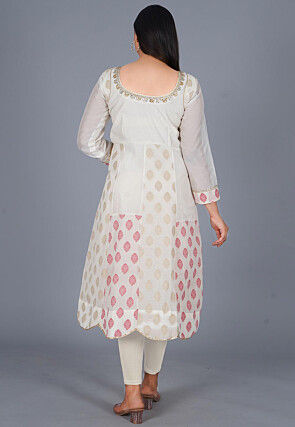 Woven Chanderi Cotton Anarkali Suit in off White