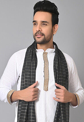 Woven Chanderi Cotton Dupatta in Black