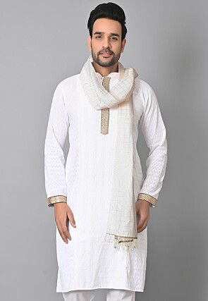 Woven Chanderi Cotton Dupatta in Off White