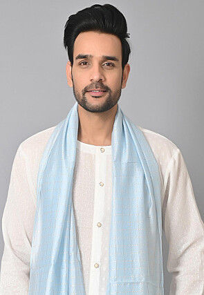 Woven Chanderi Cotton Dupatta in Pastel Blue