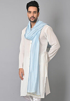 Woven Chanderi Cotton Dupatta in Pastel Blue