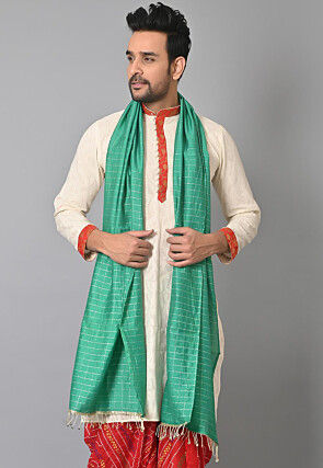 Woven Chanderi Cotton Dupatta in Teal Green