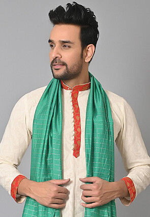 Woven Chanderi Cotton Dupatta in Teal Green