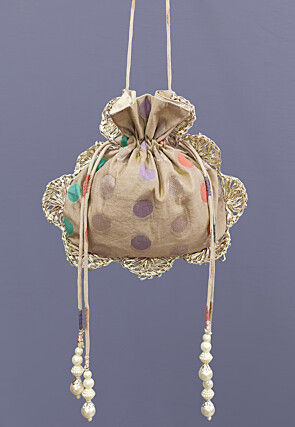Woven Chanderi Cotton Jacquard Potli Bag in Beige