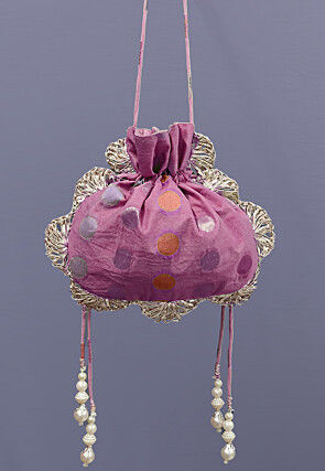 Woven Chanderi Cotton Jacquard Potli Bag in Purple