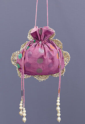 Woven Chanderi Cotton Jacquard Potli Bag in Purple