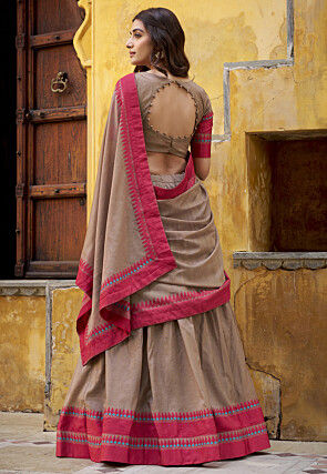 Woven Chanderi Cotton Lehenga in Beige