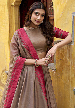 Woven Chanderi Cotton Lehenga in Beige
