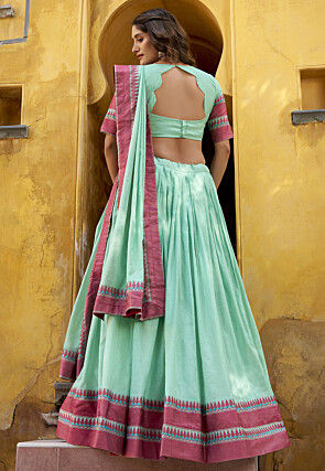 Woven Chanderi Cotton Lehenga in Sea Green