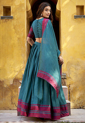 Woven Chanderi Cotton Lehenga in Teal Blue
