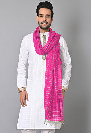 Woven Chanderi Cotton Men Dupatta in Pink