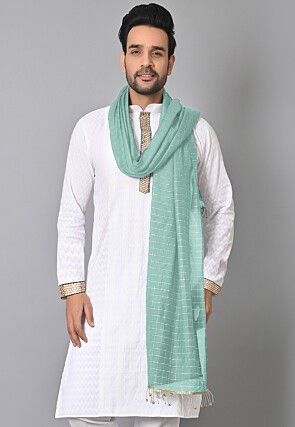 Woven Chanderi Cotton Men Dupatta in Sea Green