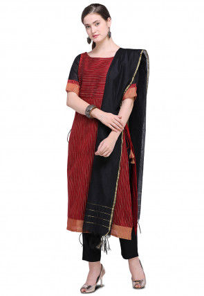 Woven Chanderi Cotton Pakistani Suit in Maroon