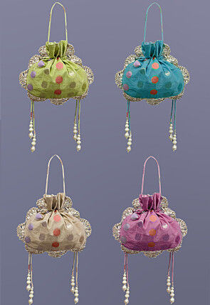 Woven Chanderi Cotton Potli Bags in Multicolor