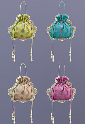 Woven Chanderi Cotton Potli Bags in Multicolor