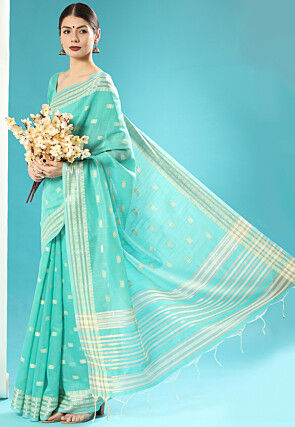 Woven Chanderi Cotton Saree in Light Blue
