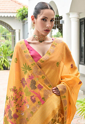 Woven Chanderi Cotton Saree in Orange