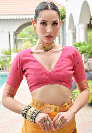 Woven Chanderi Cotton Saree in Orange